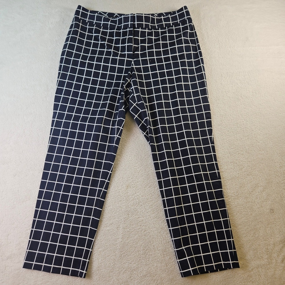 Signature Navy Blue White Windowpane Grid Straight Leg Ankle Pants Womens 10
